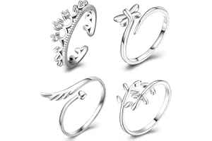 AMOR SPES 4PCS Silver Rings for Women 925 Finger Rings Knuckle Rings Toe Rings for Women S925 Silver Adjustable