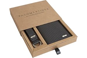 PACO MARTINEZ Set de Regalo para Hombre, Caja Regalo con Cartera Billetero para Hombre y Llavero Plano a Juego en Color Marrón, Idea de Regalo de Cumpleaños, Aniversario o Navidad