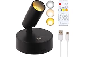 ‎MIOBLUE MIOBLUE USB Aufladbar LED Spots Akku mit Fernbedienung, 3 Farbtemperaturen, Dimmbar Spot Puck Leuchten, Kabellos Bilderleuchten LED mit Timing Funktion für Kunst, Pflanzen, Portraits, 1Pack