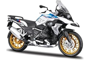 Maisto koenig-tom BMW R1250GS: modello moto in scala 1:12, con sospensioni e cavalletto laterale pieghevole, 17 cm, blu-bianco (5-20100), medio