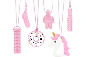 ORUZA 6 PCS Sensory Chew Necklace, Chew Toys Food Grade Silicone for Autistic Children, Teething, Anxiety, Biting Needs, ADHD, Oral Motor Chewy with Adjustable Buckle for Baby Boys Girls (Pink)