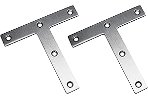 Winkel Klammern, Tiberham 120 x 120 mm Ecke Klammer Reparatur Platte, T Form Edelstahl Flachverbinder Eckwinkel, Eckverbinder Möbel Winkelverbinder Halterung für Schrank Tisch Stuhl (2 Stück)