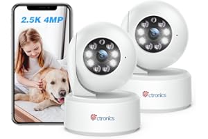 ctronics 2.5K 4MP Telecamera WiFi Interno 2.4/5GHz WiFi, 360° PTZ Videocamera Sorveglianza Interno per Bambini, Visione Notturna a Colori Rilevamento Persone con Auto Tracking Audio a 2 Vie (2 Pcs)