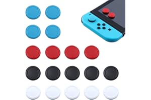 GUTERTOP 18 Pcs Joystick Kappen für Nintendo Switch, Switch Ersatzteile, Switch Thumb Grips – Einfache Installation, Verbessertes Spielerlebnis (Schwarz, Weiß, Rot, Blau)