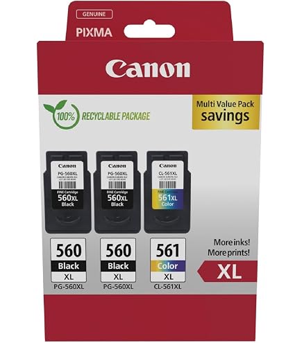 Pack Cartouches Encre Canon PG-560/CL-561 Authentiques + Papier Photo 4x6 (50 Feuilles)