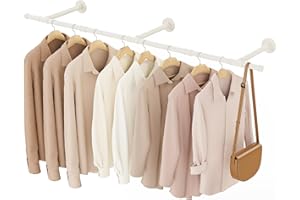 YheenLf Perchero de Pared Tubo Industrial, 150cm Riel de Almacenamiento Colgante de Prendas, Barra para Colgar Ropa de Tuberías Industriales, Ahorro de Espacio, 1 Pieza, Beige