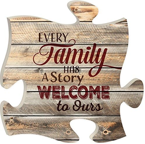 Every Family Has a Story Wood Puzzle Piece Wall Sign Plaque 12 x 12 inch.