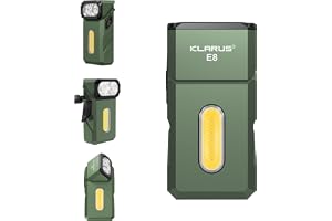 KLARUS E8 EDC Uppladdningsbar Ficklampa, 1000 Lumen Ljusstarkt Trippelljussystem, 180° Vridbart Huvud, Kompakt Design Helmetall med Magnet och Fickklämma, IPX6 Vattentät Arbetslampa