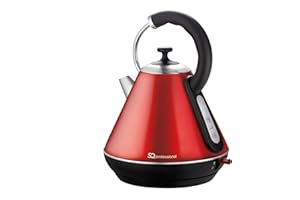 SQ Professional Gems Range Legacy Stainless Steel Cordless Electric Kettle Portable kettle with Heat Resistant Handle Fast Boil LED Light Indicator 2200w 1.8Litre (Ruby)