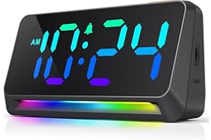 YSYYEY Digital Alarm Clock for Bedroom, LED Alarm Clock RGB Display, Super Loud Alarm for Heavy Sleepers, Plug-In Bedside Clock Night Light, Table Clock Adjustable Brightness, Clock for Kids, Teens & Adults