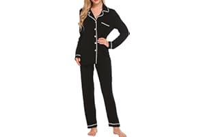 Ekouaer Pajamas Women's Long Sleeve Sleepwear Soft Button Down Loungewear Pjs Lounge Set Nightwear XS-XXL