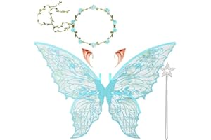 YEAHBOOM Feenflügel Kostüm,Schmetterlingsflügel mit Elfenöhren,Fee Stirnband und Sterne Feenstäbe,Feenflügel Erwachsene,Prinzessinnenflügel Damen,Geeignet Fasching Karneval Geburtstag Cosplay Party Halloween