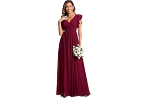 Ever-Pretty Abito da Sera Donna con Volant a Maniche Corte Scollo V Chiffon Pieghe Abiti da Damigella d'Onore Elegante ES01819