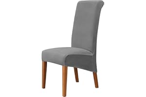 MILARAN Velvet Large Chair Covers for Dining Room, Soft Stretch Seat Slipcover for Large Dining Chair, Washable Removable Parsons Chair Protector, Set of 4,Dark Gray