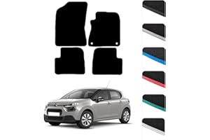 GCM - Car Floor Mats for Citroen C3 2017 To Present Full Coverage Floor Protection - Anti Slip & Fit Car Mat with Clips Easy to Clean Car Carpet for All-Weather- Black Edging, Carpet