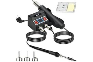 AUOKAI Estación De Soldadura, 2 In 1 Soldador Estaño Profesional,700W/(Soldador) 80W Temperatura Ajustable 180℃-500℃, Con Interruptor Y Pantalla Lcd