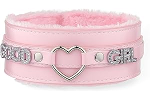 ADEMISHIA Rosa Flauschiges Herz O-Ring Leder Choker Halsband für Frauen, handgefertigte Punk Gothic Buchstaben Halskette, verstellbarer Modeschmuck