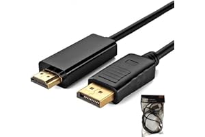 AISHTEC Adaptador DisplayPort a HDMI, Cable DP a HDMI Resolución 4K HDTV Convertidor, Compatible con Laptop, TV, HDTV, Monitor, Proyectores – Negro, 1,8m