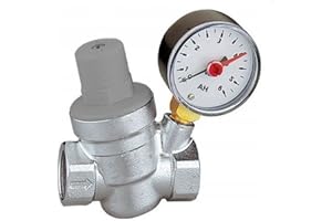 AQUA HEATING Regolatore di Pressione dell'acqua 1/2'' con Manometro e Dispositivo di Misurazione con Filtro a Maglia Valvola Riduttrice di Pressione Regolabile in Ottone Membrana NBR
