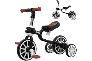 YGJT Balance Bike for 2 3 4 Years Old Boys Girls, Toddler Trike Bike 4 in 1 Kids Tricycle Bike with Detachable Pedals and Training Wheels, Ride On Toys Kids Birthday Gifts (Black)