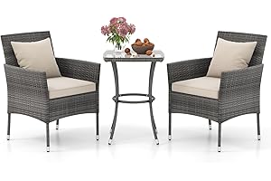 LIFEZEAL Salotto da Giardino Esterno, in Rattan PE, Set Giardino Esterno, 2 Divanetti con Cuscini Rimovibili e Tavolino da Caffè in Vetro Temprato, Poltrone per Terrazza e Cortile (cuscino bianco)