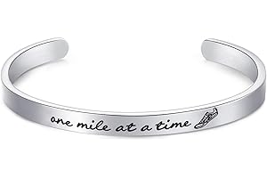 LParkin Marathon Runners Gifts Bracelet Running Jewelry Men Women One Mile At A Time Bracelet 1/4” x 6" Stainless Steel Polished Finish
