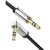 UGREEN Aux Kabel Auto Klinkenkabel 90 Grad 3.5mm Audio Kabel mit Winkelstecker Flach Kabel kompatibel mit Auto Audiosystem, T