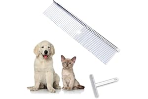 WHYCNJL 1 zestaw grzebieni i szczotki dla zwierząt domowych ze stali nierdzewnej, grzebień dla zwierząt domowych do usuwania splątanych węzłów i włosów (19 x 4 cm)