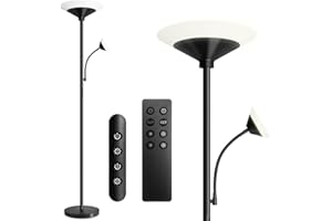 BBHome Lampadaire Salon LED Dimmable 27W avec Lampe de Lecture 6W, Lampadaire Moderne avec télécommande et Tactile pour Salon, Chambre, Bureau