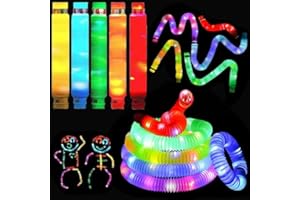 GENERIC 6 Pack Light Up POP Tubes with Premium brightness LEDs - Sensory Fidget Toy for all ages! Great as a stocking filler, halloween costume prop and much more!
