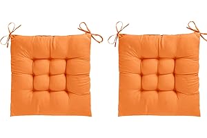 AOSCTELF Seat Pads for Dining Chairs Set of 2, Comfortable 38 x 38cm Chair Cushions with Ties, Dinning Chair Cushions Pad for Dinning Room Kitchen Garden Office Patio - Orange