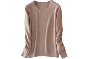 POKEM&HENT Pull en cachemire à manches longues et col rond pour femme