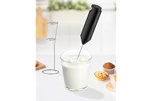Pawfly Espumador de Leche Manual a Pilas con Soporte y Varilla Inoxidable - Batidor Eléctrico Potente para Latte, Matcha y Café (Pilas no Incluidas)