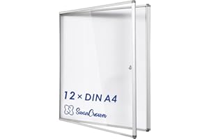 ‎S SWANCROWN Swansea Schaukasten Innen, Abschließbar Infokasten, Magnetisch Aushangkasten, Plakatschaukasten mit Alurahmen & Acrylglas, Silber, 98 x 98 cm (12 x DIN A4)