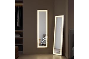 SONNI Lustro stojące na całe ciało z oświetleniem, 150 x 40 cm, 3 kolory światła, duże lustro pełnowymiarowe, kosmetyczne, stojące lustro do sypialni