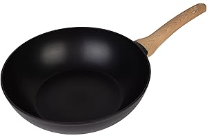 MasterChef Wok, pour Induction, Gaz, Ceramique et plus, Tout Feux, Anti Adhesive Sauteuse 28 cm, Revêtement Anti-Dérapant, Poignée au Toucher Doux, Résiste à la Chaleur, Aspect Bois
