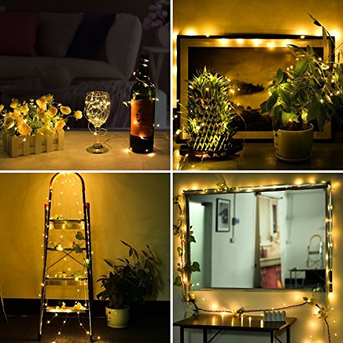 SOLMORE LED Lichterketten Warmweiß Drahtlichterkette Lichterdraht Schnur Licht String Kupferdraht Weihnachtsdeko 100LED 10M wasserdichte Garten Hochzeit Party Weihnachtsbeleuchtung IP65 Batterie - 4