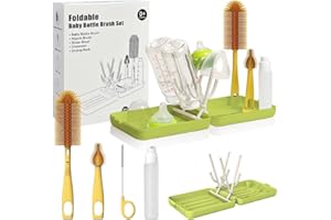 YOTIME Travel Bottle Brush Set, Travel Bottle Cleaner Kit with Foldable Bottle Drying Rack, for Visit Friends and Relations, Baby Travel Essentials, BPA Free - Green