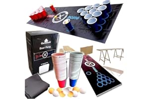 GARTENHELD BerryKing Colchoneta Beer-Pong (180 x 60 cm) Conjunto Completo con 22 Tazas 6 Bolas y Reglas para Interior y Exterior Adorno de Mesa Tienda de Cerveza