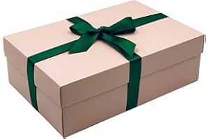 Generic Pink Gift Box with Lid | Large Memory or Hamper Boxes | Flat-Packed Gift Boxes for Presents, Birthday, Wedding, Christmas, Party | Size 30x20x10cm (Emerald Ribbon 67)