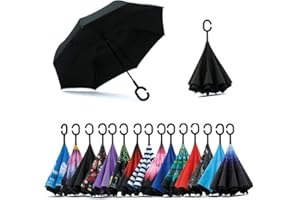 NNY Inc Double Layer Inverted Umbrella Cars Reverse Open Folding Umbrellas, Windproof UV Protection Large Self Stand Upside Down Straight Umbrella for Golf Women and Men with C-Shaped