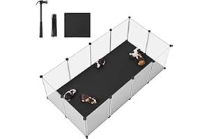 SONGMICS Enclos pour Animaux avec Plancher et Tapis Imperméable et Amovible, Parc pour Petits Animaux, pour Hamsters, Lapin, Hérisson, Cochon d’Inde, 143 x 73 x 46 cm, Blanc LPC012W01