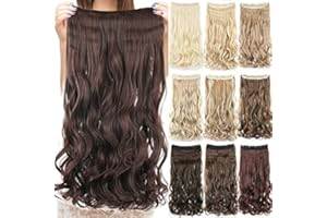 IMISSU Extensiones de pelo rizado natural largo y grueso con clip en extensiones de pelo sintético para mujer (28 Inch,Chocolate marrón)