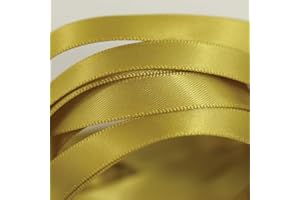 ASHPRINT (LONDON) LIMITED Double Sided Satin Ribbon, 27 Solid Colours, 10 Metre Reel, Fabric Ribbon Perfect for Gift Wrapping, Cake, Wedding Party Decoration, Hair Bow, Trimming, Sewing & DIY Craft Projects (10mm Width, Gold)