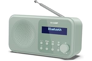 SHARP DR-P420(GN) Tokyo Portable Digital Radio – Bluetooth 5.0, DAB+/FM, Compact, USB/Battery Powered, Dual Alarm, 40 Presets, 3.5mm Headphone Jack – In Aquamarine Green