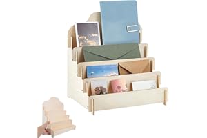 Aarcyye Présentoir pour Cartes de Vœux, présentoir en Bois à 4 Niveaux, Présentoir pour Cartes Postales et Cartes de Vœux, Adapté à la Présentation de Cartes, au Stockage de Fournitures de Bureau