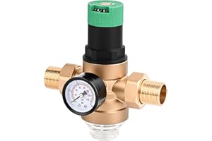 Diealles Shine Réducteur de pression d'eau 3/4", régulateur de pression d'eau avec manomètre et filtre à tamis, valve réducteur de pression régulateur de pression en laiton pour maisons, bâtiments