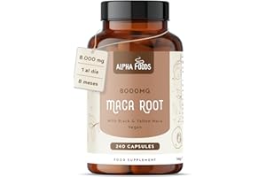 Raíz de Maca Negra Peruana Pura 8000mg | 240 Capsulas Veganas | Extracto 10:1 Maca Root Andina Black y Amarilla | para 8 Meses de Suministro | Sin Aditivos | Alpha Foods