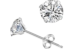 Bellitia Jewelry S925 Clous d'Oreilles Blanches avec Diamant Simulé, Petites Boucles D'Oreilles à la Mode en Argent 925 avec Oxyde de Zirconium pour Filles et Femmes, 3mm 4mm 5mm 6mm