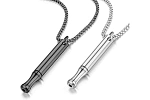 ZYEKIU 2 Pcs Collar para Dejar de Fumar Dejar de Fumar Productos Collar Acero Inoxidable Silbato Supervivencia Silbato de Emergencia para Ansiedad Respiración para Regalos Meditación (Plata/Negro)